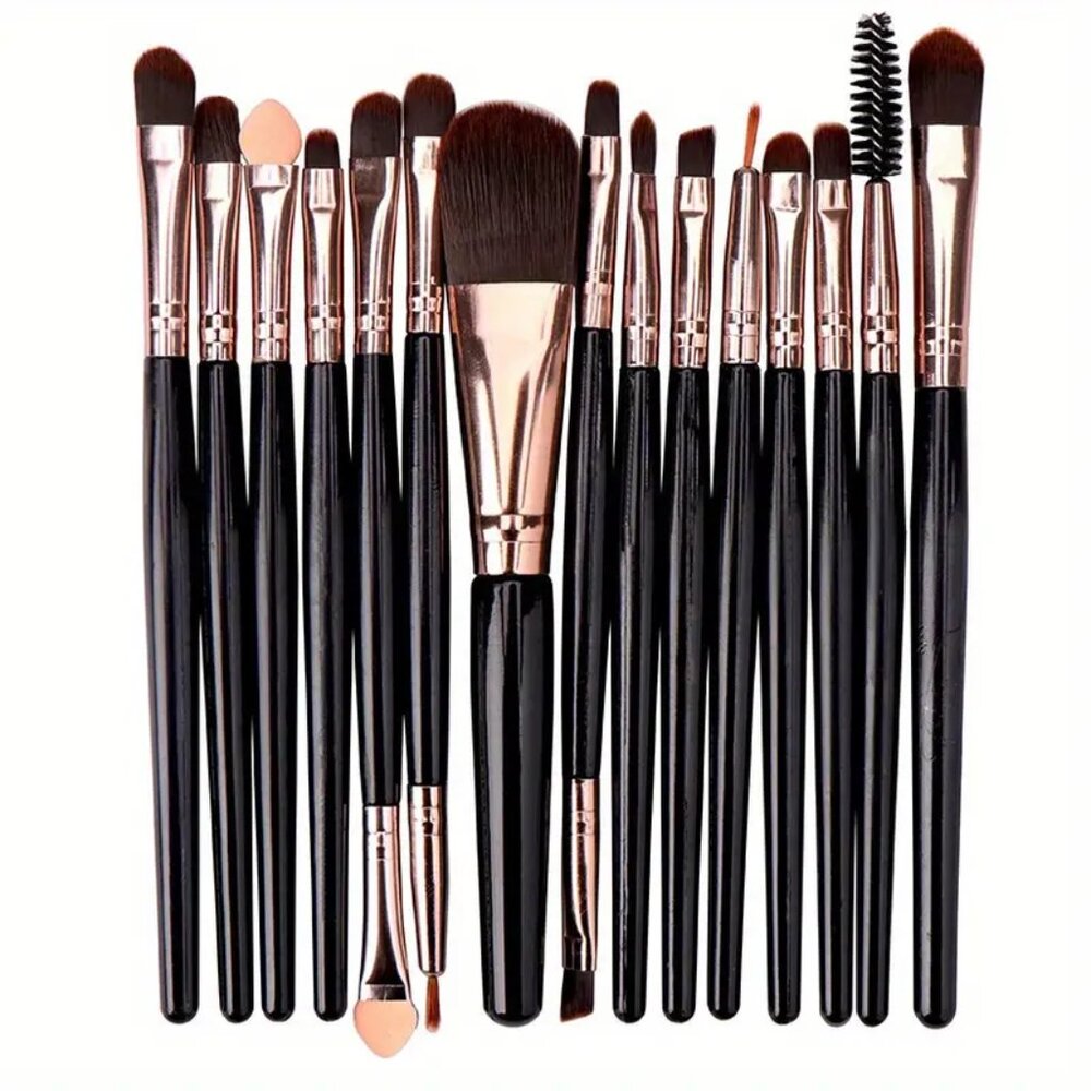NWT Pink 20Pc Black & Rose Gold Portable Soft Makeup Brush Kit